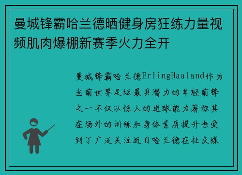 曼城锋霸哈兰德晒健身房狂练力量视频肌肉爆棚新赛季火力全开 曼城锋霸哈兰德晒健身房狂练力量视频肌肉爆棚新赛季火力全开
